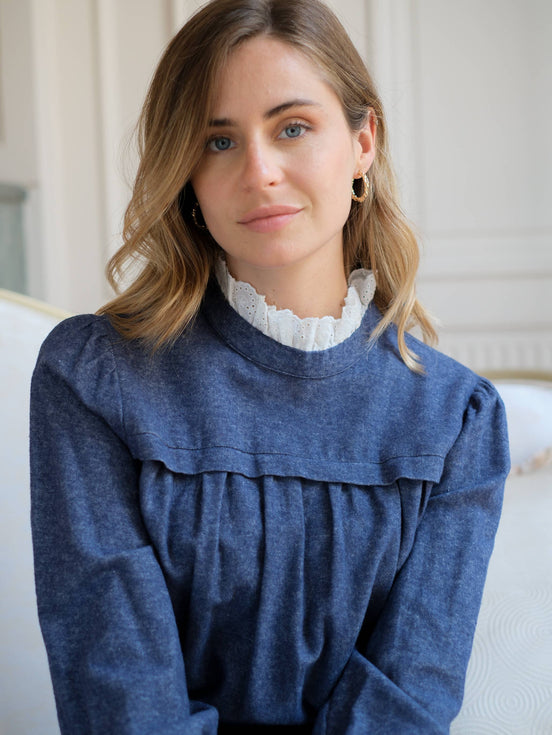 Ruffled Collar Blue Blouse
