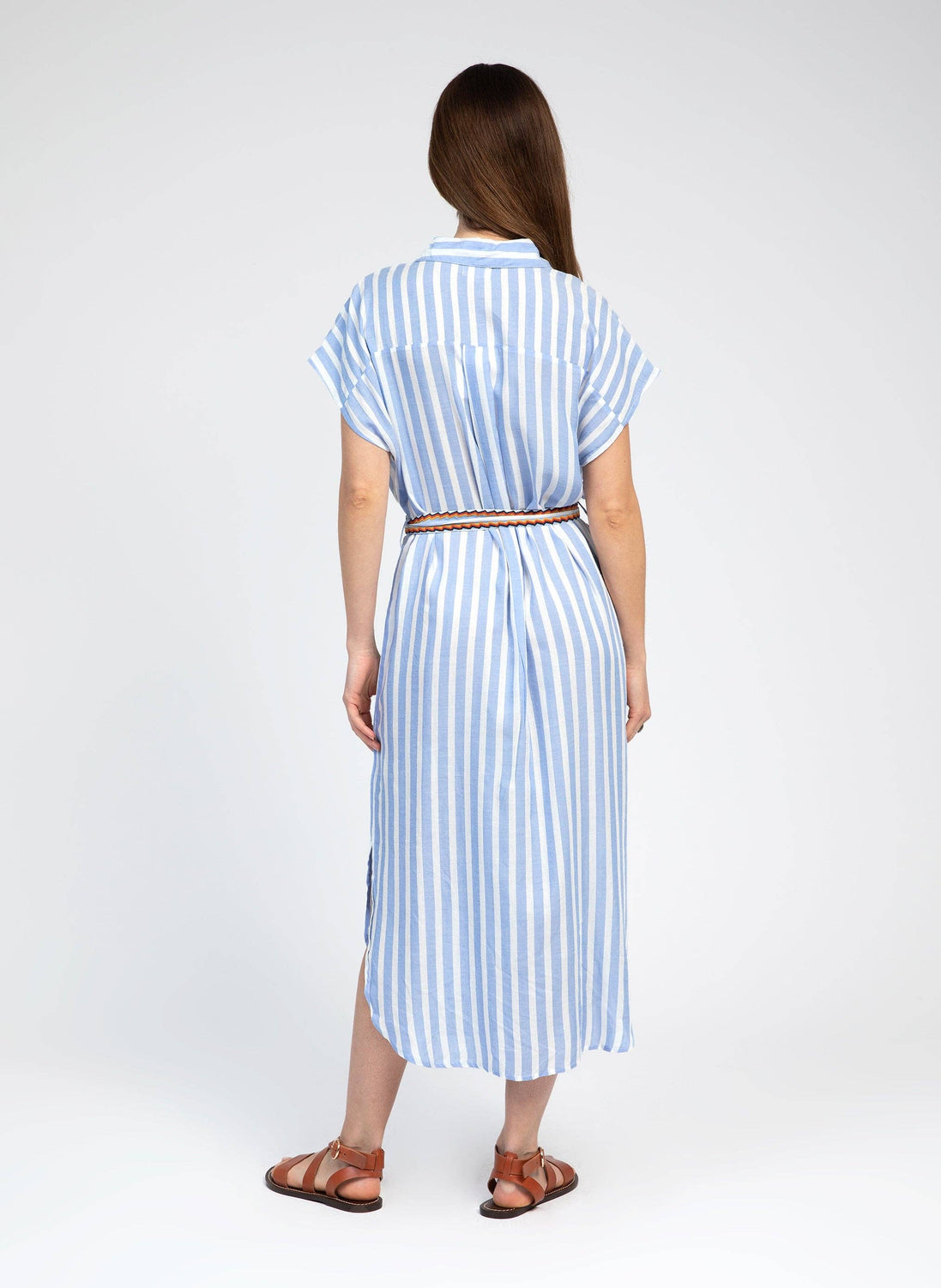 Embroidered Striped Blue Dress
