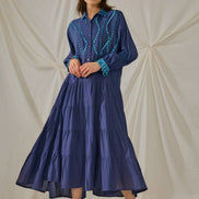 Navy Trimmed Maxi Dress