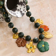 Beaded Necklace Green and Gold