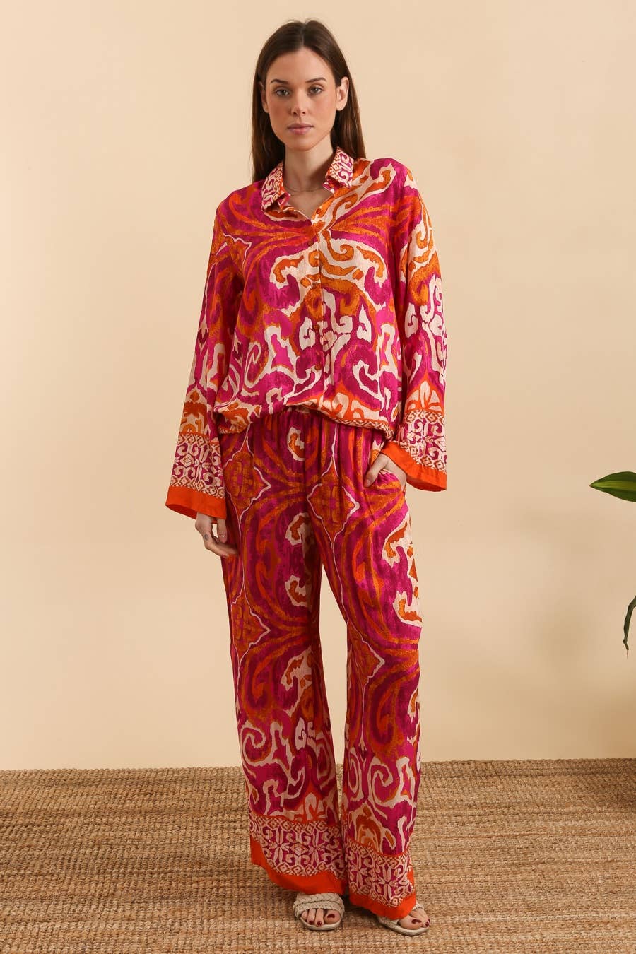 Loose Printed Shirt and Pants Set