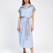 Embroidered Striped Blue Dress