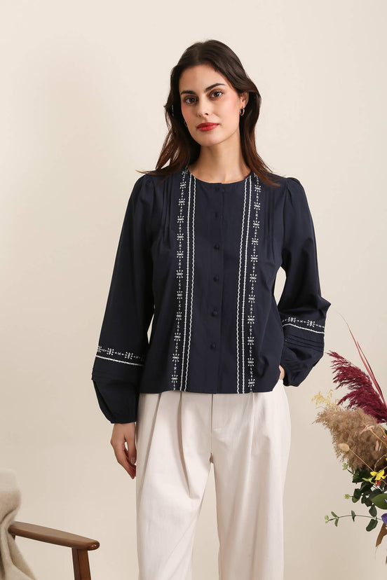 Blue Shirt Embroidered