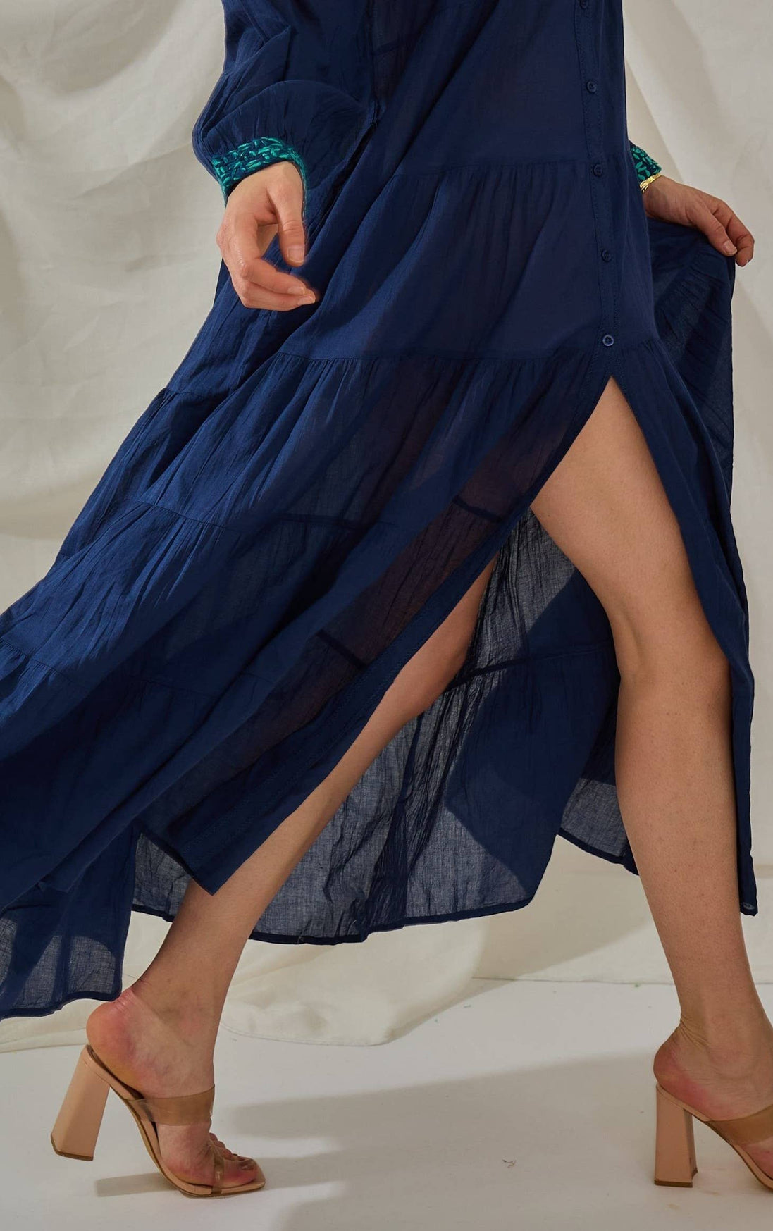 Navy Trimmed Maxi Dress
