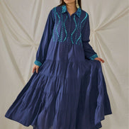 Navy Trimmed Maxi Dress