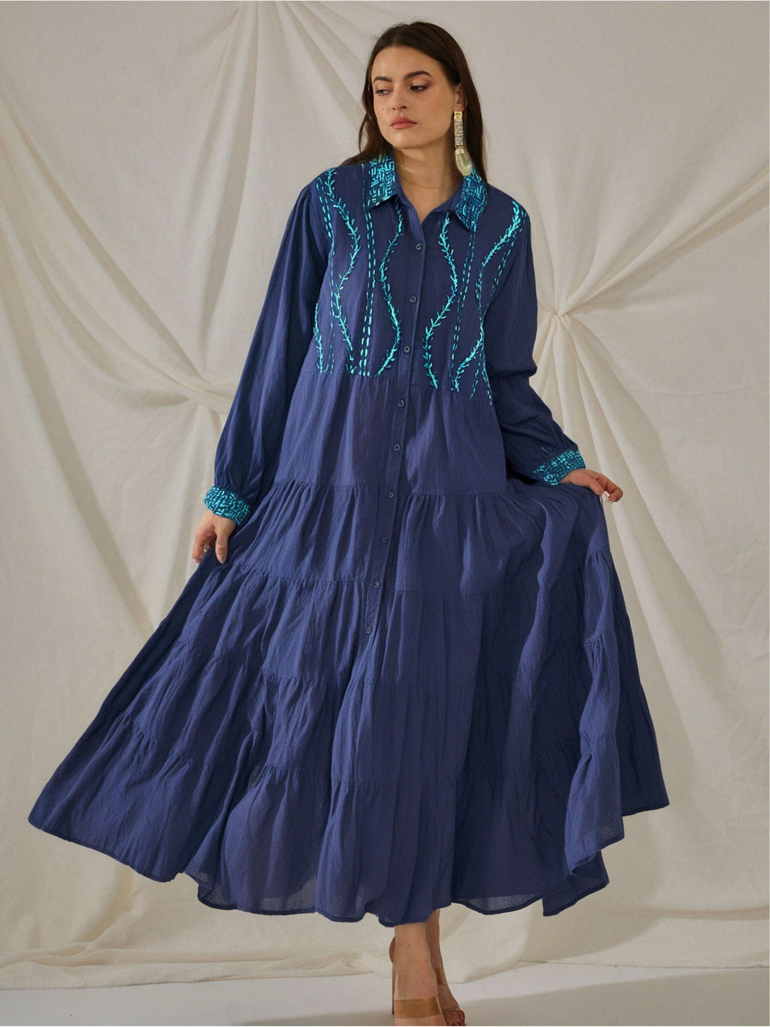 Navy Trimmed Maxi Dress