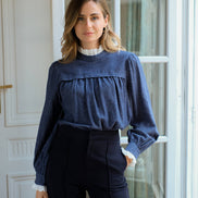 Ruffled Collar Blue Blouse