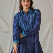 Navy Trimmed Maxi Dress