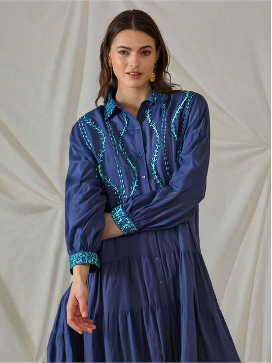 Navy Trimmed Maxi Dress