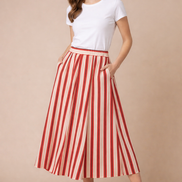 Striped Red Long Skirt