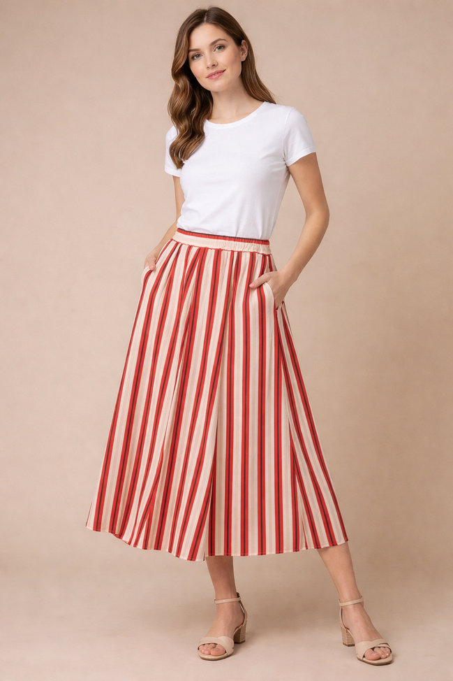 Striped Red Long Skirt