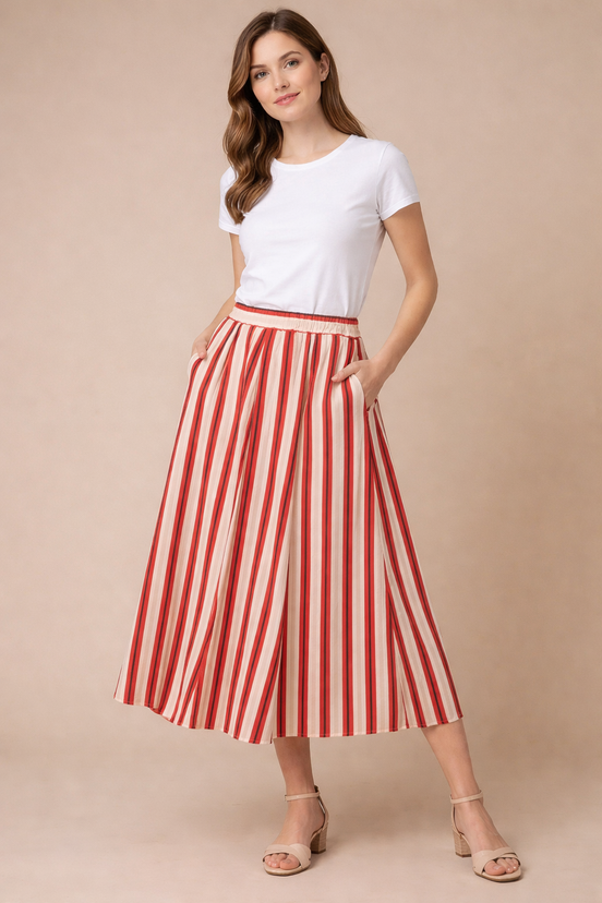 Striped Red Long Skirt