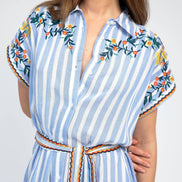 Embroidered Striped Blue Dress