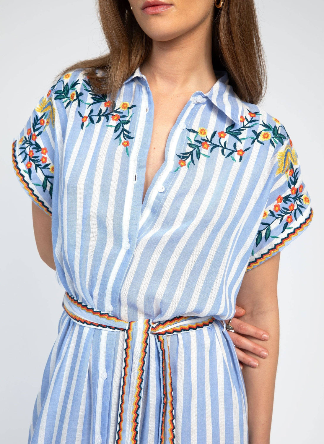Embroidered Striped Blue Dress