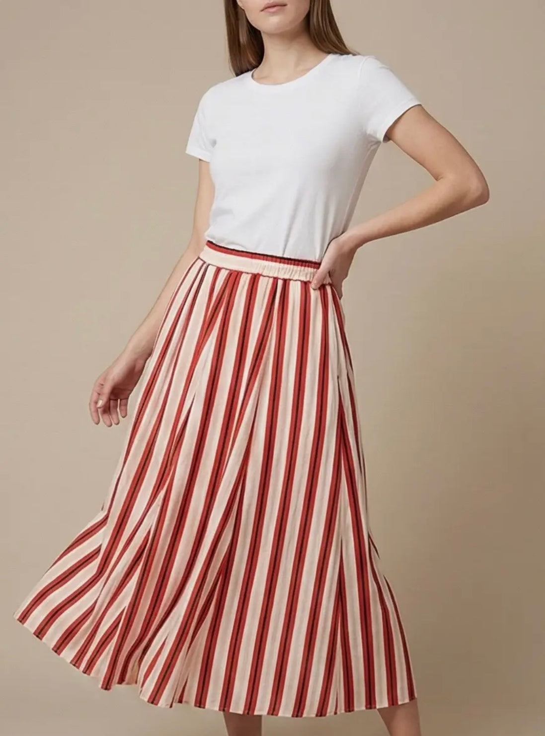 Striped Red Long Skirt