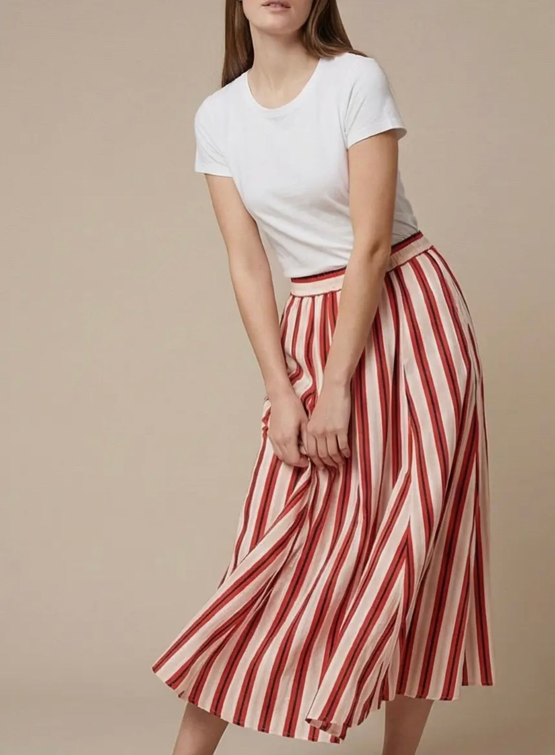 Striped Red Long Skirt