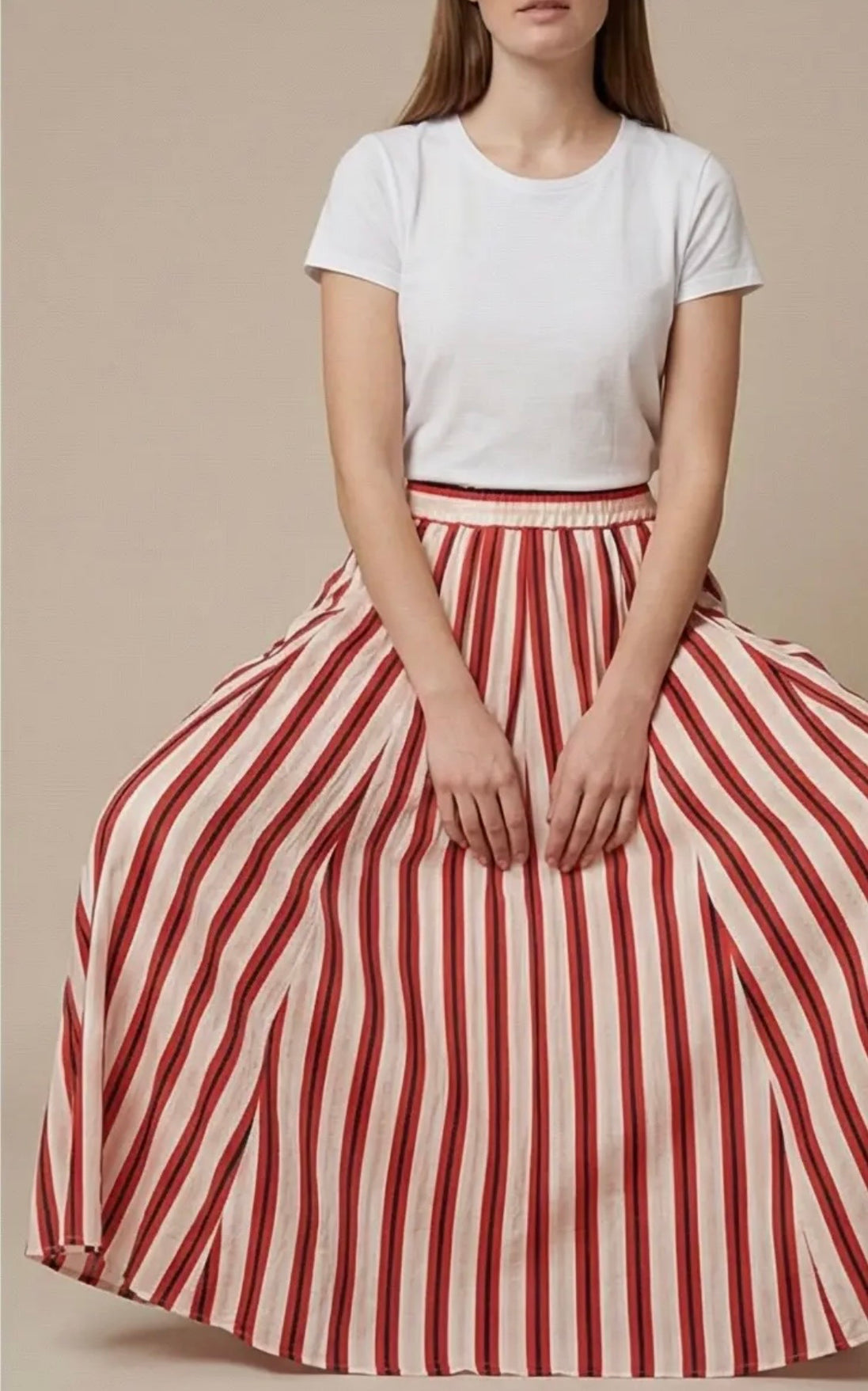 Striped Red Long Skirt
