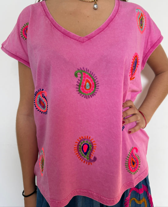 Embroidered Pink T-Shirt