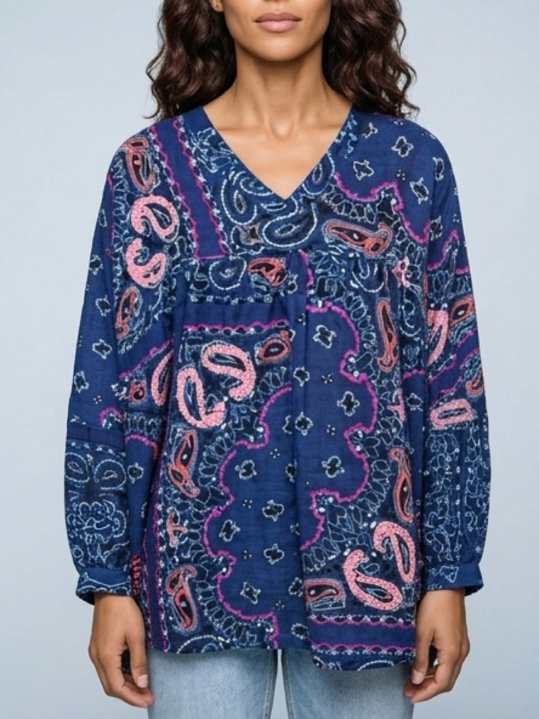 Blue & Fluo Pink Wide Blouse