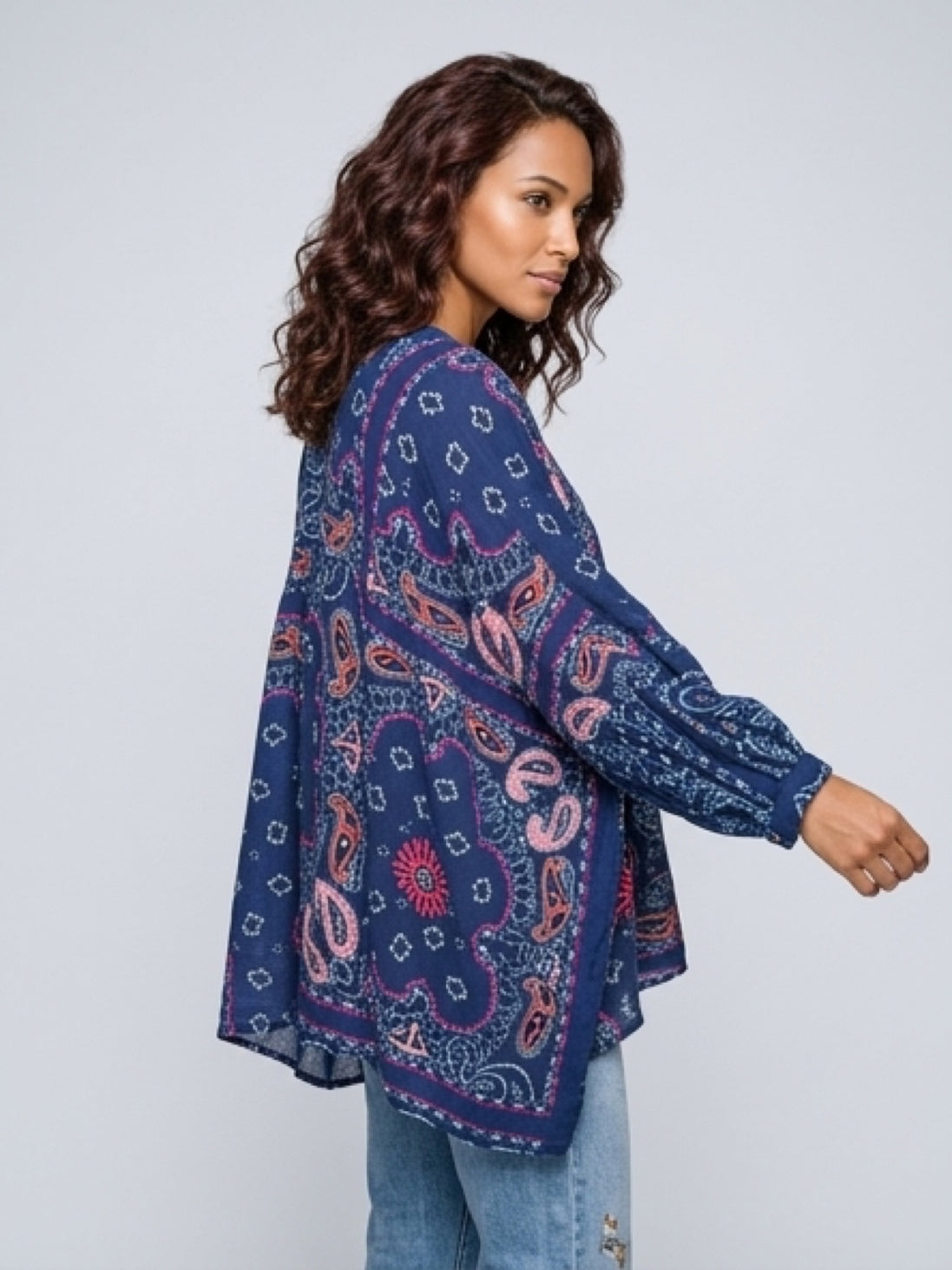 Blue & Fluo Pink Wide Blouse