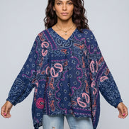 Blue & Fluo Pink Wide Blouse