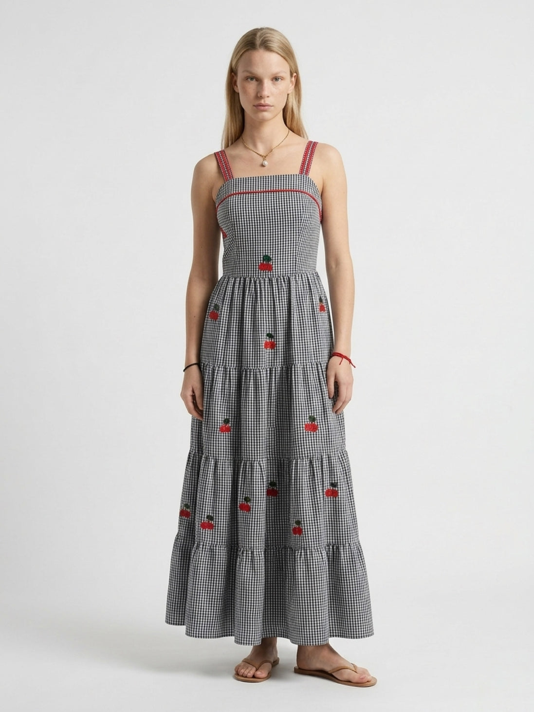 Vichy Cherry Embroidered Dress