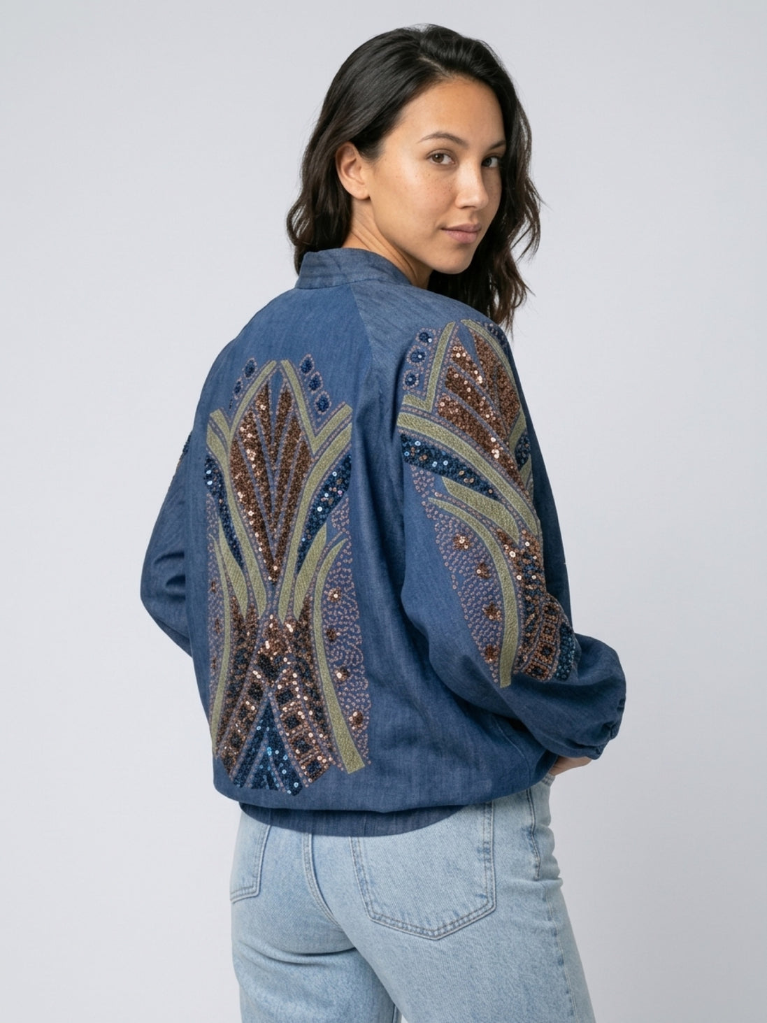 Denim and Sequin Open Kimono