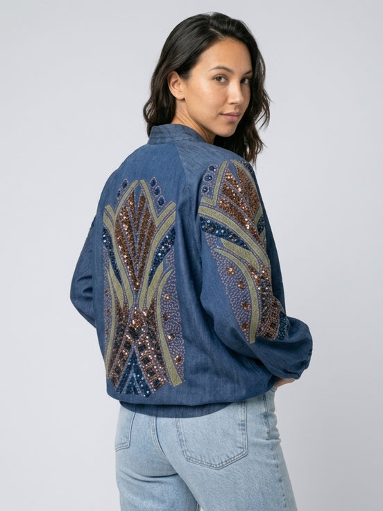 Denim and Sequin Open Kimono