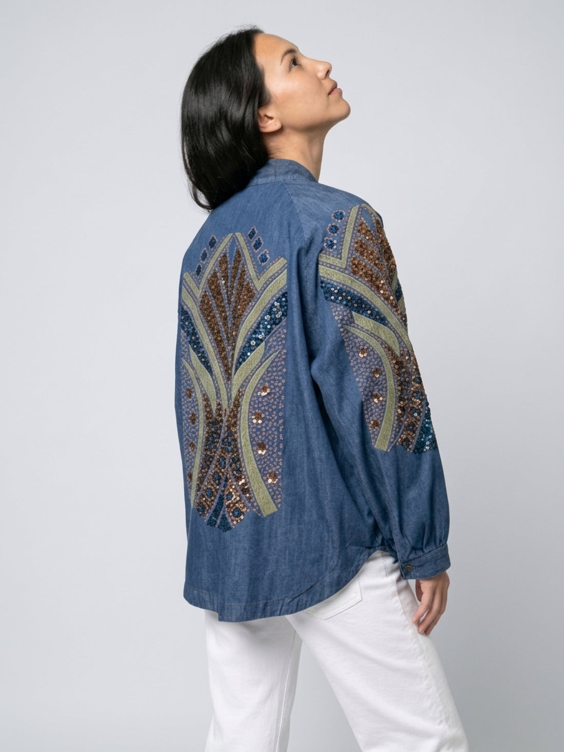Denim and Sequin Open Kimono