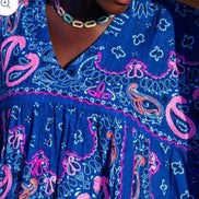 Blue & Fluo Pink Wide Blouse