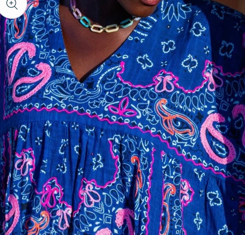 Blue & Fluo Pink Wide Blouse