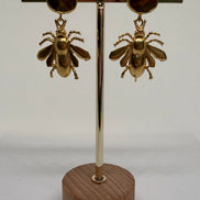 Natural Stone & Golden Bee Earrings