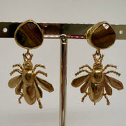 Natural Stone & Golden Bee Earrings