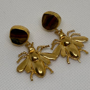 Natural Stone & Golden Bee Earrings