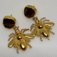 Natural Stone & Golden Bee Earrings