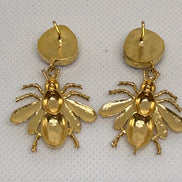 Natural Stone & Golden Bee Earrings