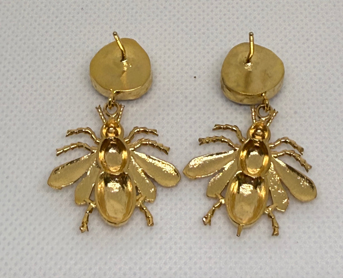 Natural Stone & Golden Bee Earrings