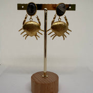 Golden Crab & Natural Stone Earrings