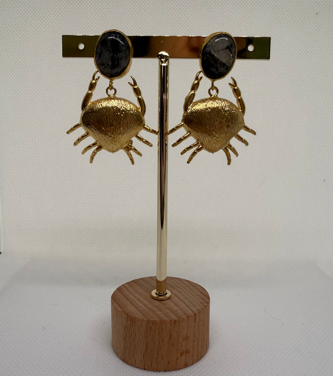 Golden Crab & Natural Stone Earrings