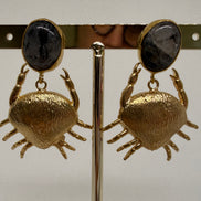 Golden Crab & Natural Stone Earrings