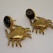Golden Crab & Natural Stone Earrings