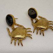 Golden Crab & Natural Stone Earrings