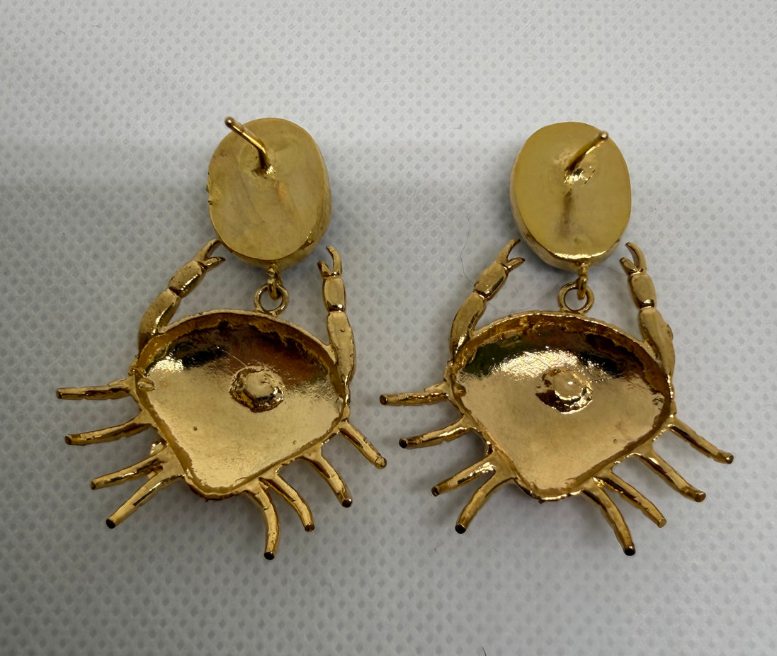 Golden Crab & Natural Stone Earrings