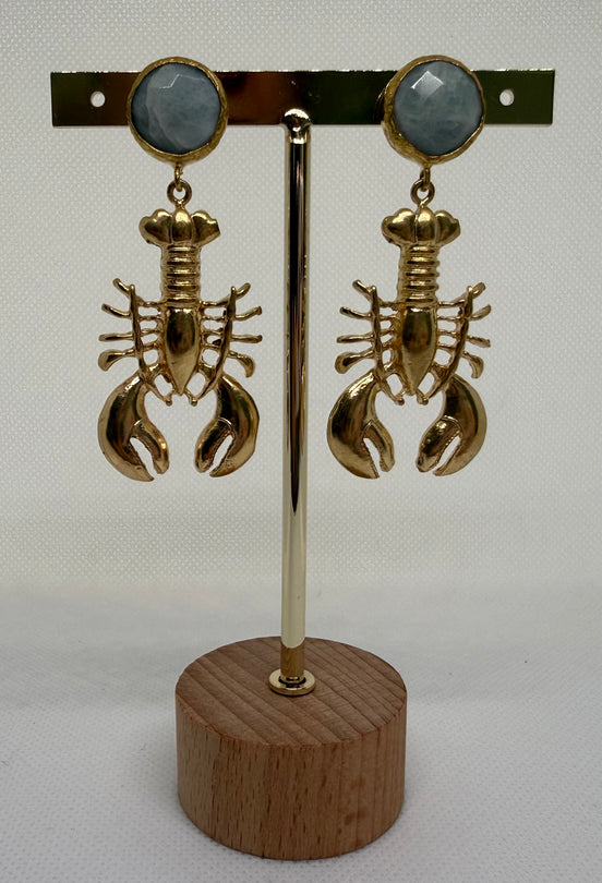 Golden Lobster & Natural Stone Earrings