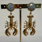 Golden Lobster & Natural Stone Earrings
