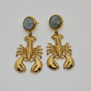Golden Lobster & Natural Stone Earrings