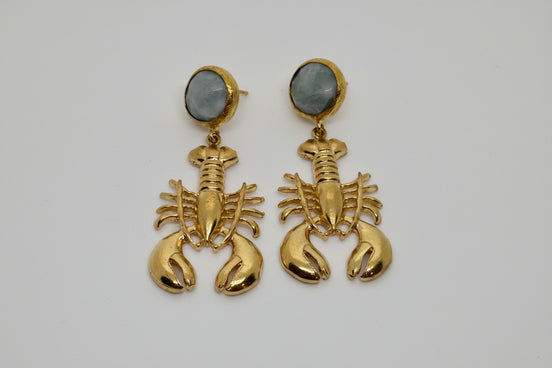 Golden Lobster & Natural Stone Earrings