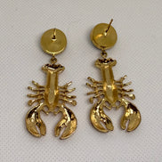 Golden Lobster & Natural Stone Earrings