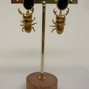 Golden Beetle & Natural Stone Earrings