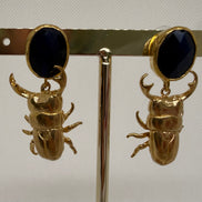 Golden Beetle & Natural Stone Earrings